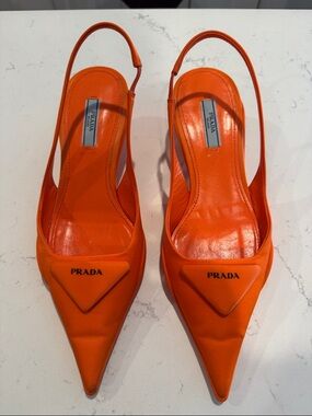 Prada Orange Pointed Slingback Mules